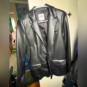 ZARA black (faux) leather blazer